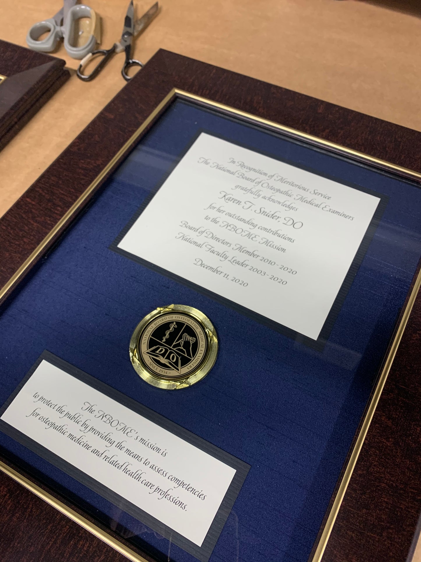 Bespoke Awards for NBOME | Awards in Gold, Wood, Black Frame | Superior Quality Bespoke Award | Custom Framed Award | Certificate | Studio Burke DC