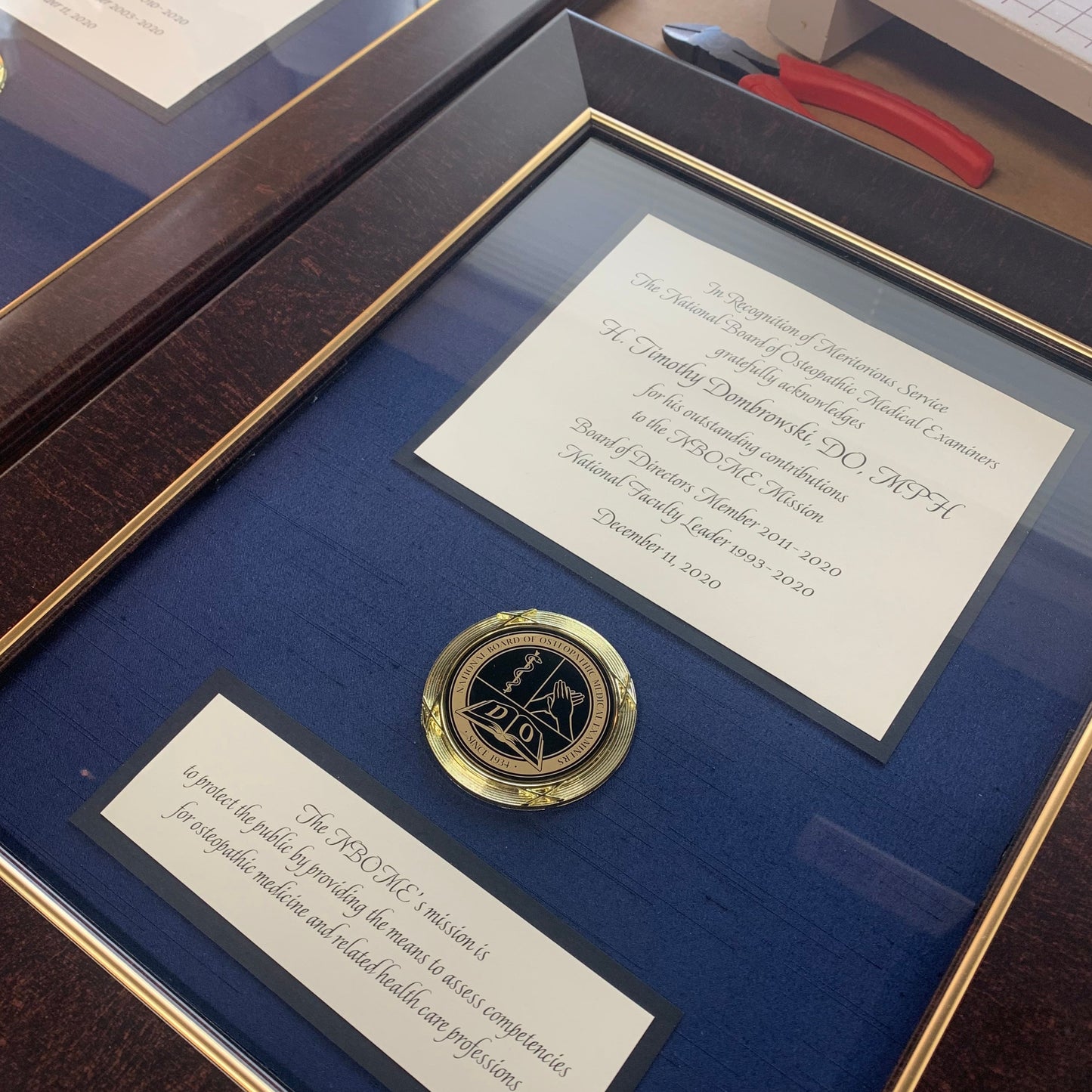 Bespoke Awards for NBOME | Awards in Gold, Wood, Black Frame | Superior Quality Bespoke Award | Custom Framed Award | Certificate | Studio Burke DC