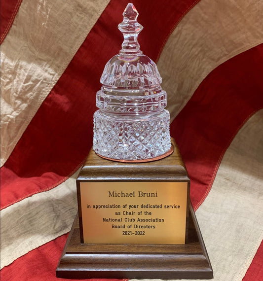 Waterford Crystal Capitol Dome Award on Walnut Base | Brass Plate Engraved | National Club Association