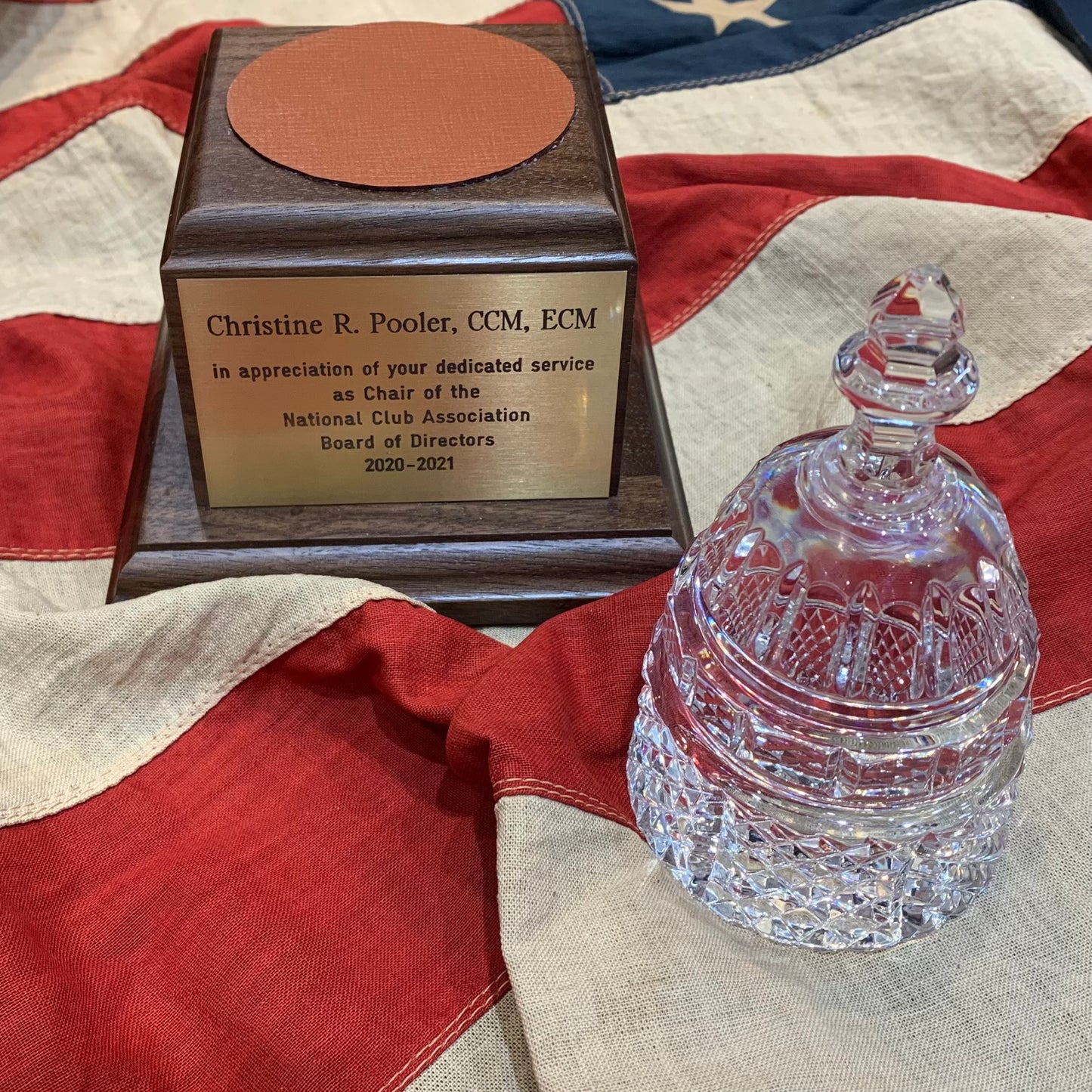 Waterford Crystal Capitol Dome Award on Walnut Base | Brass Plate Engraved | National Club Association