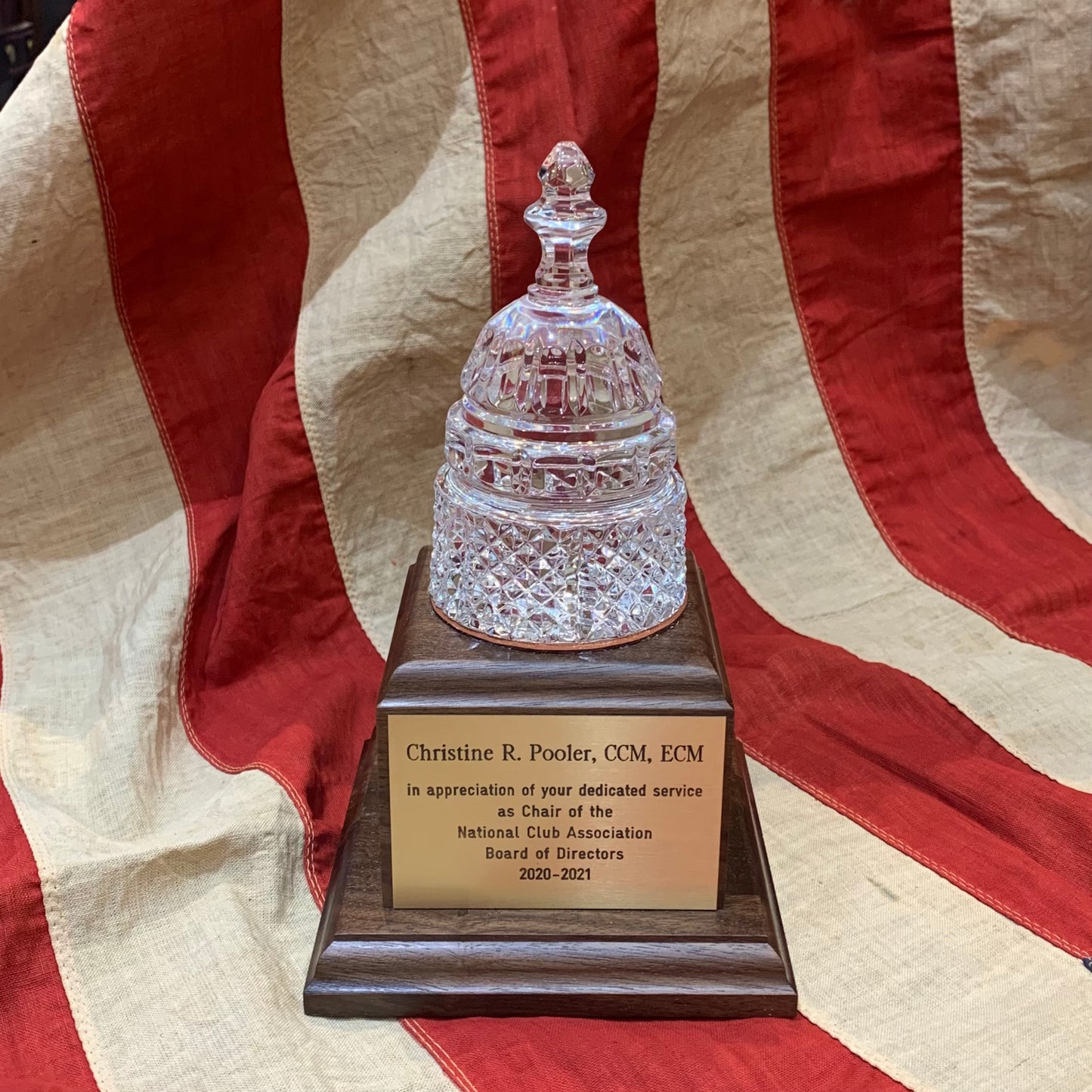 Waterford Crystal Capitol Dome Award on Walnut Base | Brass Plate Engraved | National Club Association