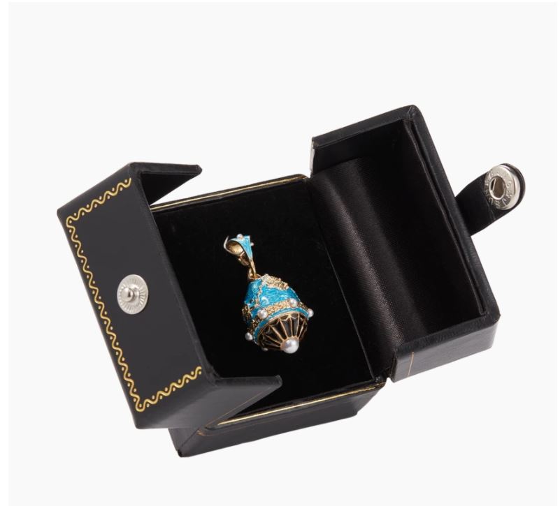 White House Portico | Vermeil and Enamel Egg Pendant with Seed Pearls and Chain Necklace | Light Blue