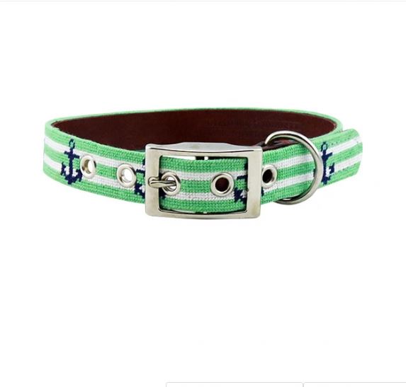 Needlepoint Dog Collar | Custom Size | Coastal Collection | Anchor Needlepoint Dog Collar