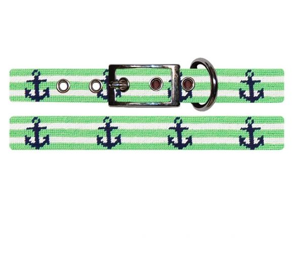 Needlepoint Dog Collar | Custom Size | Coastal Collection | Anchor Needlepoint Dog Collar