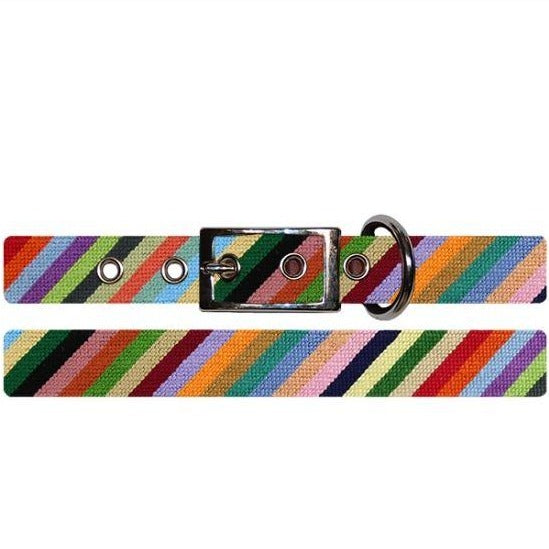 Needlepoint Dog Collar | Custom Size | Fun Collection | Parson Stripes Needlepoint Dog Collar