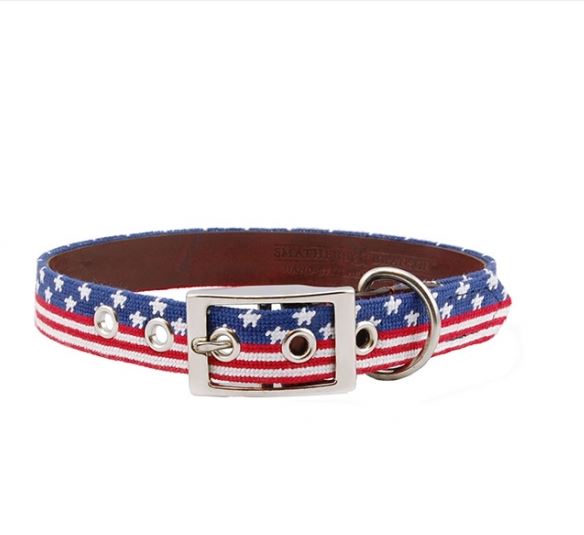 Needlepoint Dog Collar | Custom Size | US Flag Patriotic Collection | American Flag Needlepoint Dog Collar