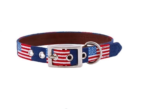 Needlepoint Dog Collar | Custom Size | USA Flag Collection | Patriotic US Flag Needlepoint Dog Collar
