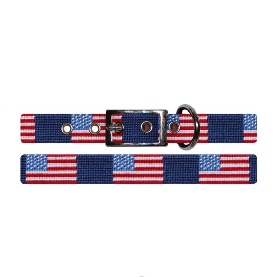 Needlepoint Dog Collar | Custom Size | USA Flag Collection | Patriotic US Flag Needlepoint Dog Collar