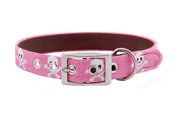 Needlepoint Dog Collar | Custom Size | Skull and Cross Bone Collection | Jolly Roger Needlepoint Dog Collar
