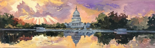 Sun Setting Before The Capitol | Washington, DC Art | Original Oil and Acrylic Painting on Canvas by Zachary Sasim | 8" by 24" | Commission
