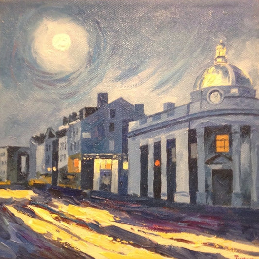 Georgetown University Wisconsin Avenue at Night | Washington, DC Art | Original Oil and Acrylic Painting on Canvas by Zachary Sasim | 10" by 10" | Commission