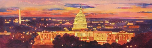 Red Capitol Panorama | Washington, DC Art | Original Oil and Acrylic Painting on Canvas by Zachary Sasim | 12" by 36" | Commission