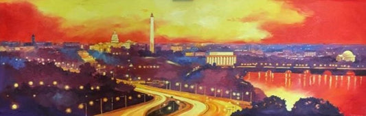 Red DC Panorama | Original Oil and Acrylic Painting on Canvas by Zachary Sasim  | 12" by 36" | Commission