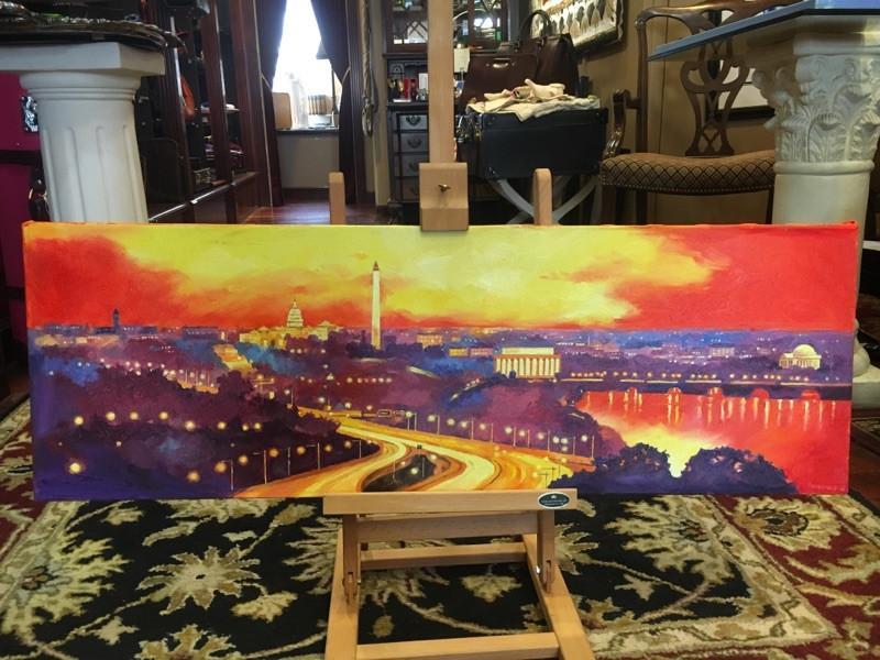 Red DC Panorama | Original Oil and Acrylic Painting on Canvas by Zachary Sasim | 12" by 36" | Commission