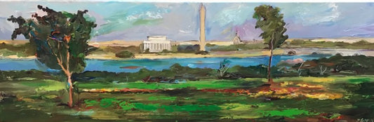Monuments From The Park | Original Oil and Acrylic Painting by Zachary Sasim | 12" by 36"