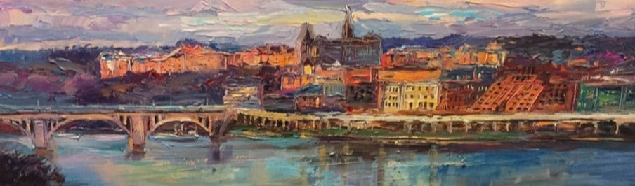 Georgetown Panorama | Georgetown University | Washington, DC Art | Original Oil and Acrylic Painting on Canvas by Zachary Sasim | 12" by 36" | Commission