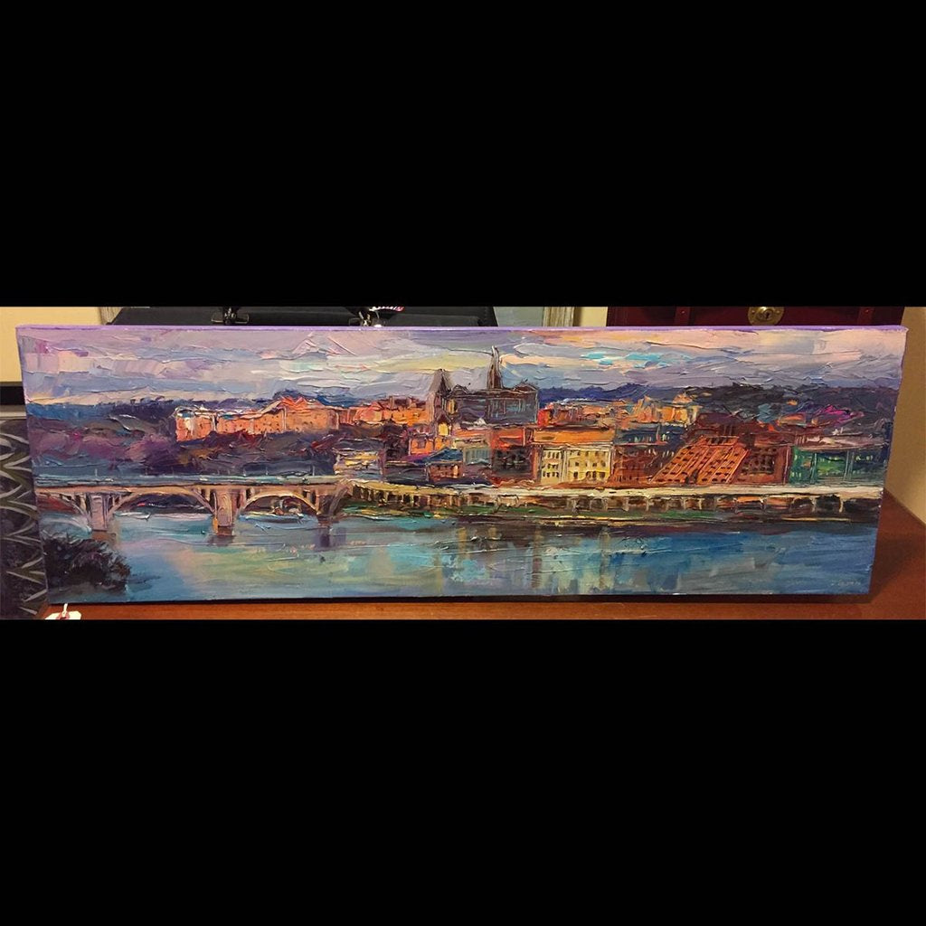 Georgetown Panorama | Georgetown University | Washington, DC Art | Original Oil and Acrylic Painting on Canvas by Zachary Sasim | 12" by 36" | Commission