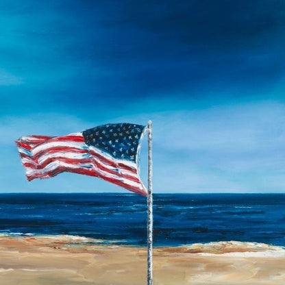 Art | From Sea to Shining Sea | Patriotic American Painting | US Flag at the Beach | Original Oil Painting | 24 by 18 Inches | Claire Howard-Giclee Print-Sterling-and-Burke