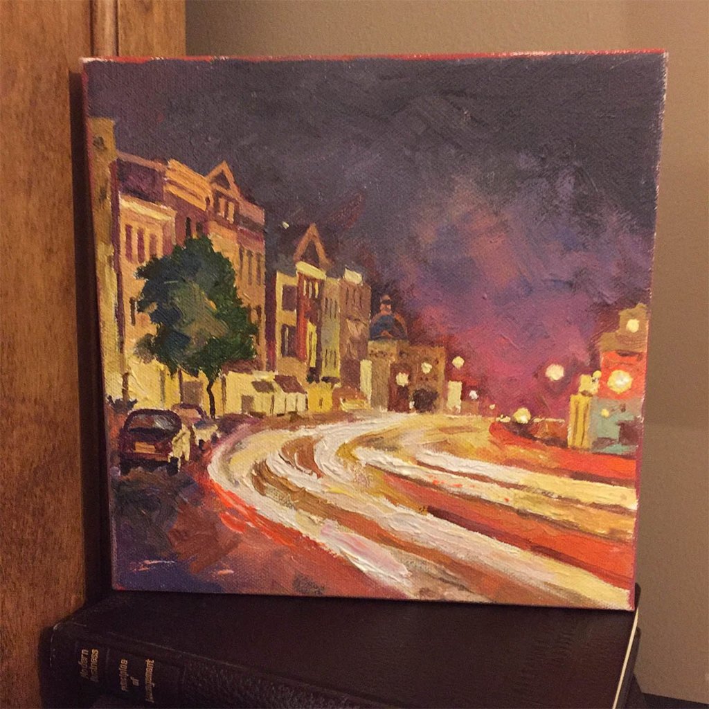Night Georgetown University | Washington, DC Art | Original Oil and Acrylic Painting on Canvas by Zachary Sasim | 8" by 8" | Commission