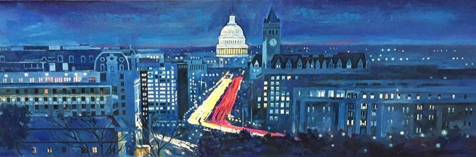 Pennsylvania Ave Panorama | Washington, DC Art | Original Oil and Acrylic Painting on Canvas by Zachary Sasim | 12" by 36" | Commission