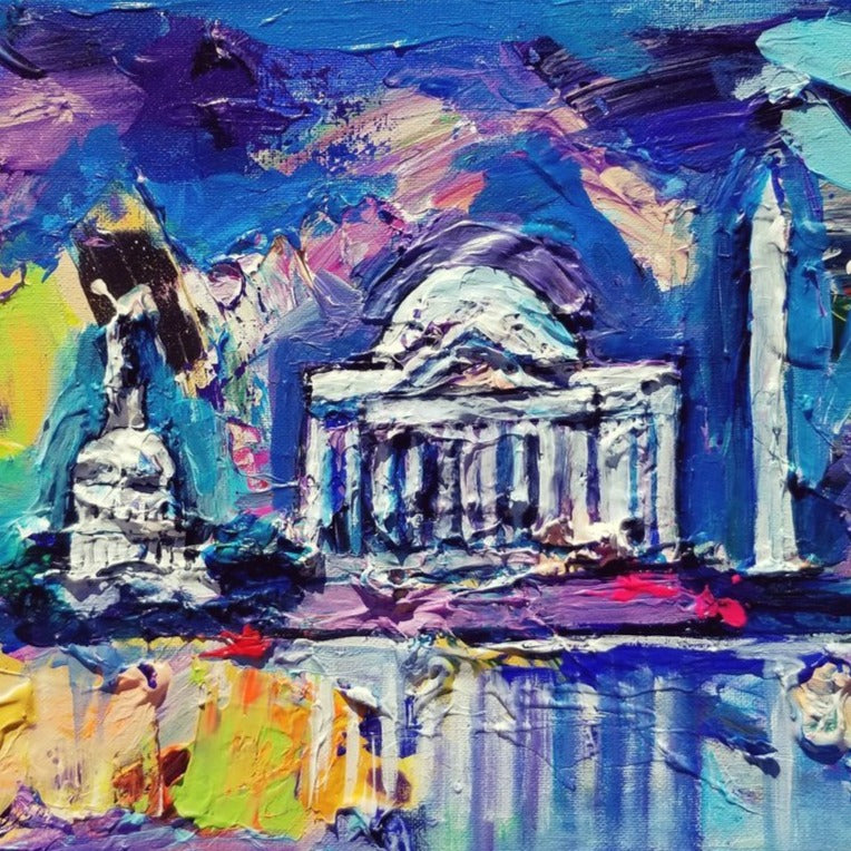 Small Chunky DC Monuments | Washington, DC Art | Original Acrylic on Canvas by Zachary Sasim | 11" by 14"