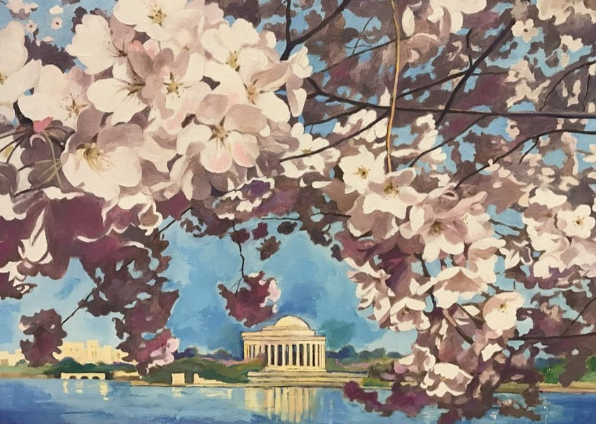 Cherry Blossoms, April, DC | Washington, DC Art | Original Oil and Acrylic Painting by Zachary Sasim | 24" by 30" | Commission