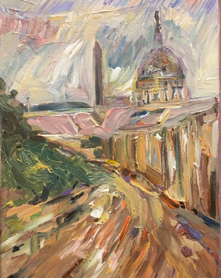 DC Meets Paris | Washington, DC Art | Original Oil and Acrylic on Canvas by Zachary Sasim | 9" by 12" | Commission