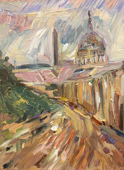 DC Meets Paris | Washington, DC Art | Original Oil and Acrylic on Canvas by Zachary Sasim | 9" by 12" | Commission