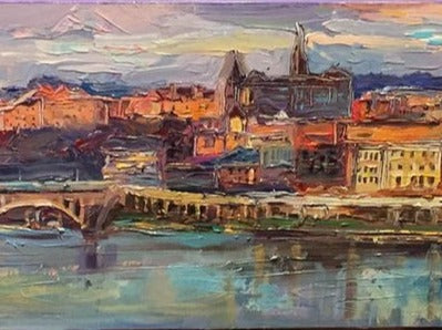 Special Rush Commission | Georgetown University Panorama | Original Oil and Acrylic Painting on Canvas | Custom Message