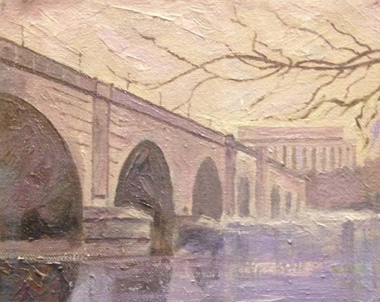 Memorial Bridge with Ice | Washington, DC Art | Original Oil and Acrylic Painting by Zachary Sasim | 8" by 8" | Zachary Sasim | Commission