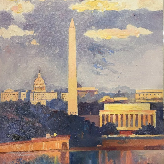 Monuments at Dusk | Washington, DC Art | Original Oil and Acrylic Painting on Canvas by Zachary Sasim | 11" by 13.5" | Commission