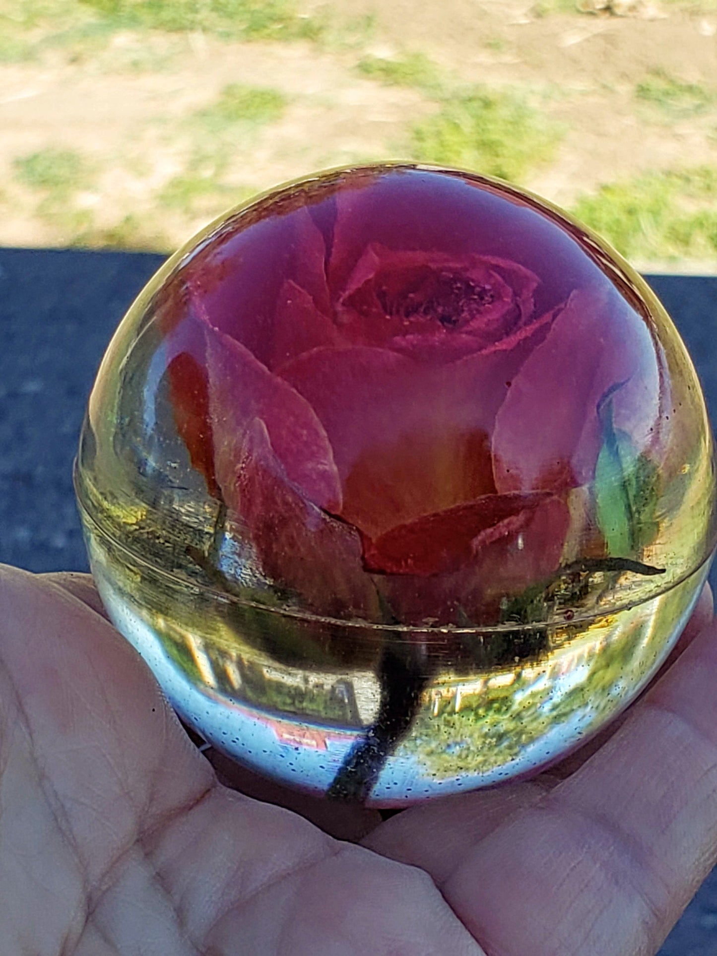 Paperweight Sphere Custom with Red Rose Sample | Full Sphere Resin Paperweight | Handmade in USA
