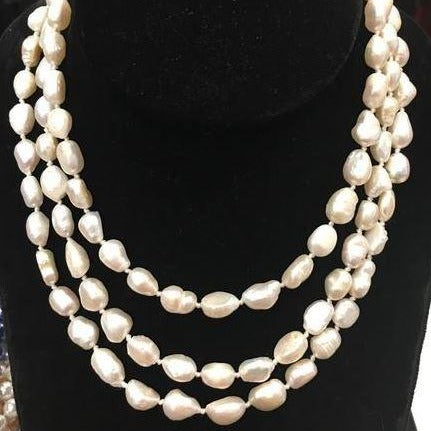 Pearl Necklace | Fresh Water Pearls | Single Strand | Hand Knotted Pearls | 45" Necklace | 7mm | Silver Clasp | Ivory