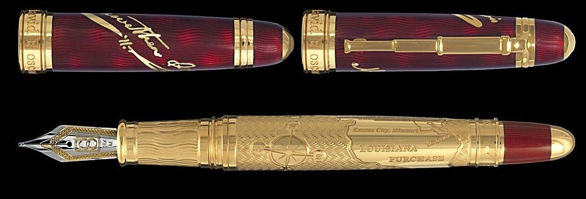 Bespoke Luxury Pens ~ Clark Fountain Pen ~ Gold and Red Enamel ~ Custom Writing Instruments ~ Hand Manufactured by David Oscarson