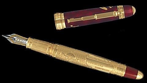 Bespoke Luxury Pens ~ Clark Fountain Pen ~ Gold and Red Enamel ~ Custom Writing Instruments ~ Hand Manufactured by David Oscarson