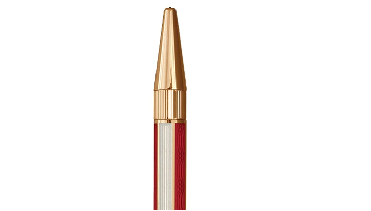 Bespoke Luxury Pens ~ Gold and Red and White Enamel Ball Point ~ Custom Writing Instruments ~ Hand Manufactured in America by David Oscarson