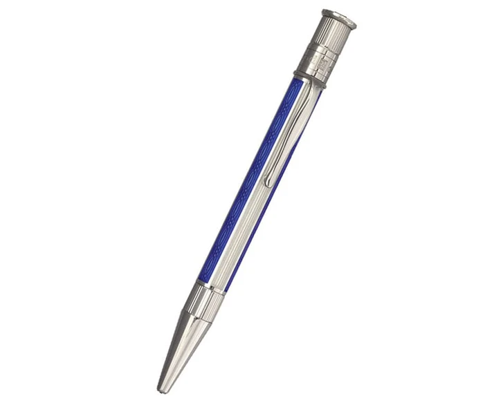 Bespoke Luxury Pens ~ Sterling Silver and Federal Blue and White Enamel Ball Point ~ Custom Writing Instruments ~ Hand Manufactured in America by David Oscarson