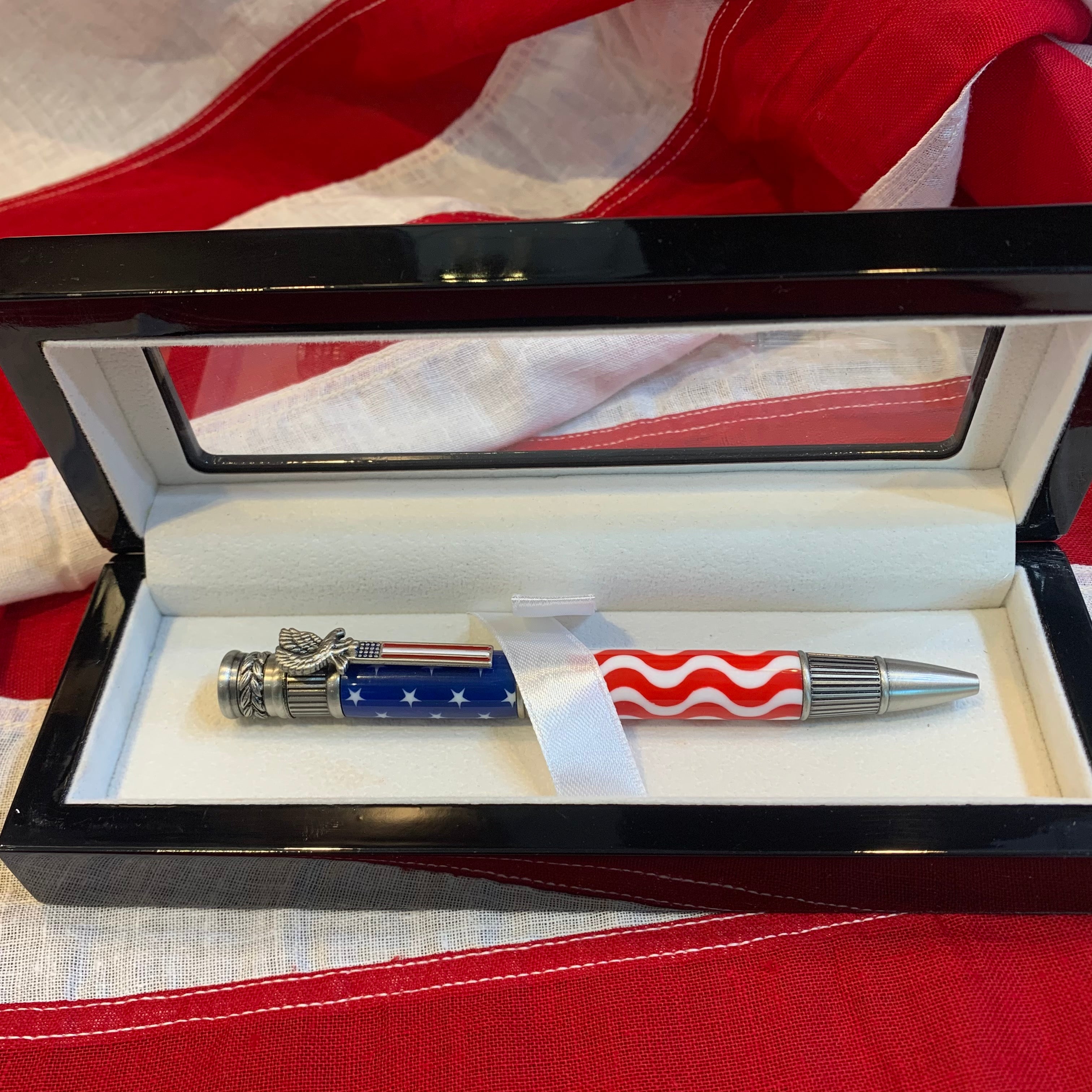 Blue outlet Buckeye Burl Wood and Red Silk Acrylic with 24kt Gold Finish American Pride Patriotic Twist Ballpoint Pen