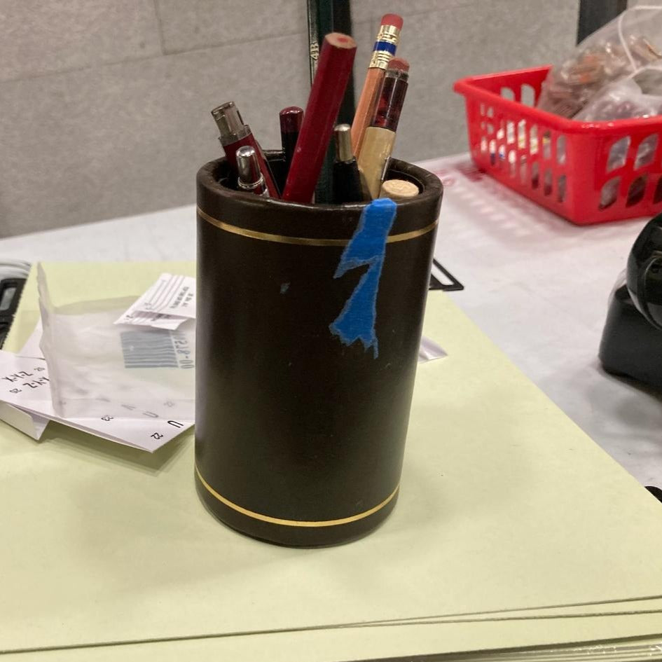 Bespoke Pencil Cup | The Marvelous Mrs. Maisel | Black Leather with Single Line Gold Tooling | Made in USA