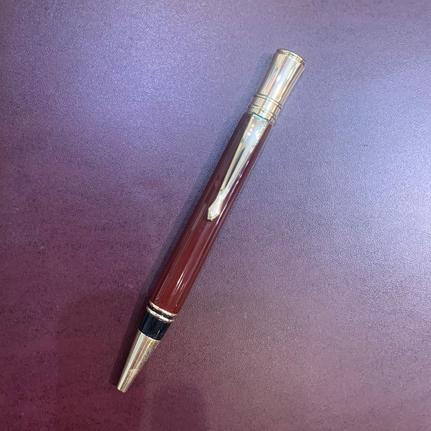 Custom Ballpoint Pens | Gold Trim and Dark Burgundy | Black Leather Case | Made in America | Charing Cross & Co.