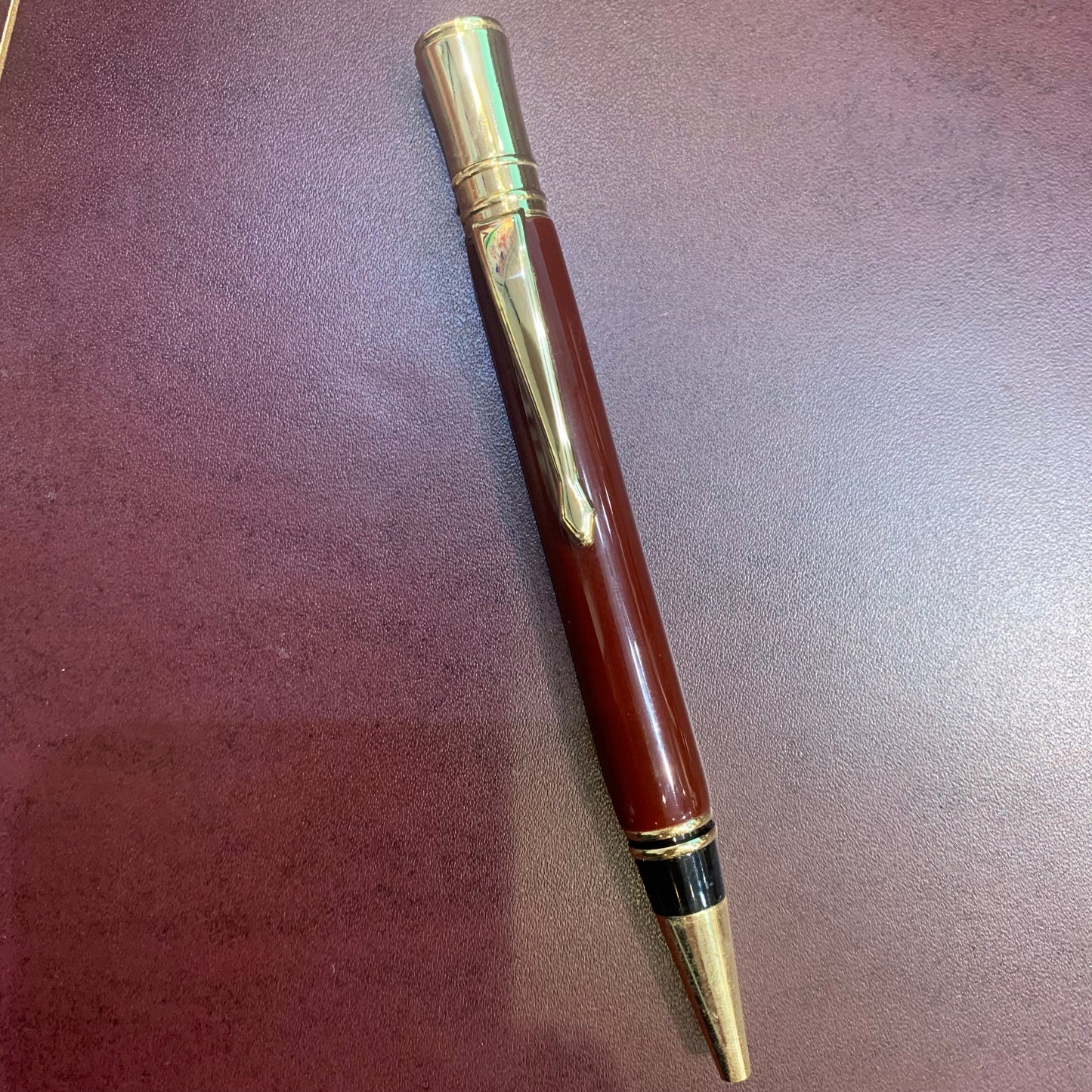 Custom Ballpoint Pens | Gold Trim and Dark Burgundy | Black Leather Case | Made in America | Charing Cross & Co.