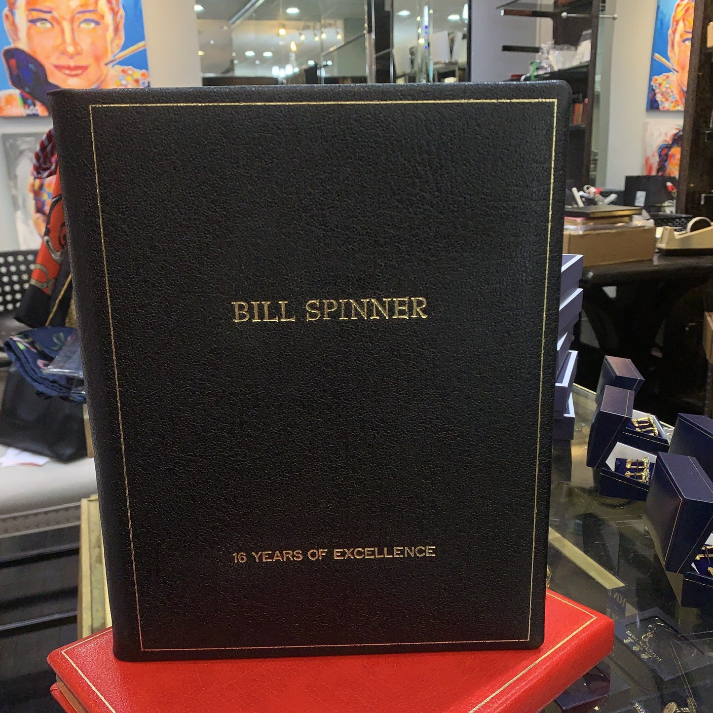 16 Years of Service Book for The Pierre | 10 by 8 inches | 4 Lines of Gold Text on Embossed Calf | Blank Pages | Charing Cross