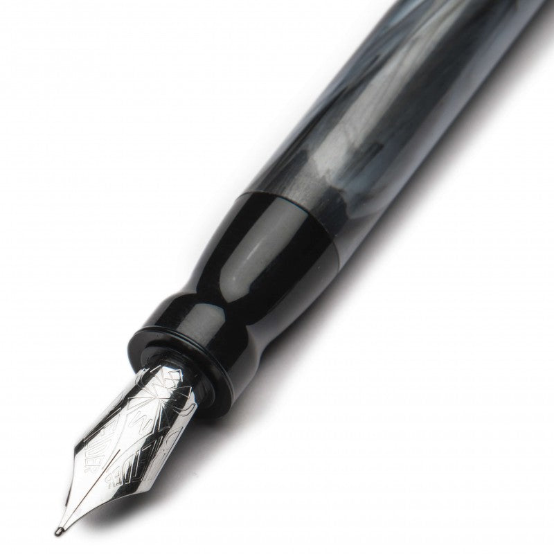 Pineider Pens | Full Metal Jacket Movie Fountain Pen | Ash Grey / Light Grey Body with Palladium (Silver) Trim and a Steel Nib | 5 5/8" Length Capped