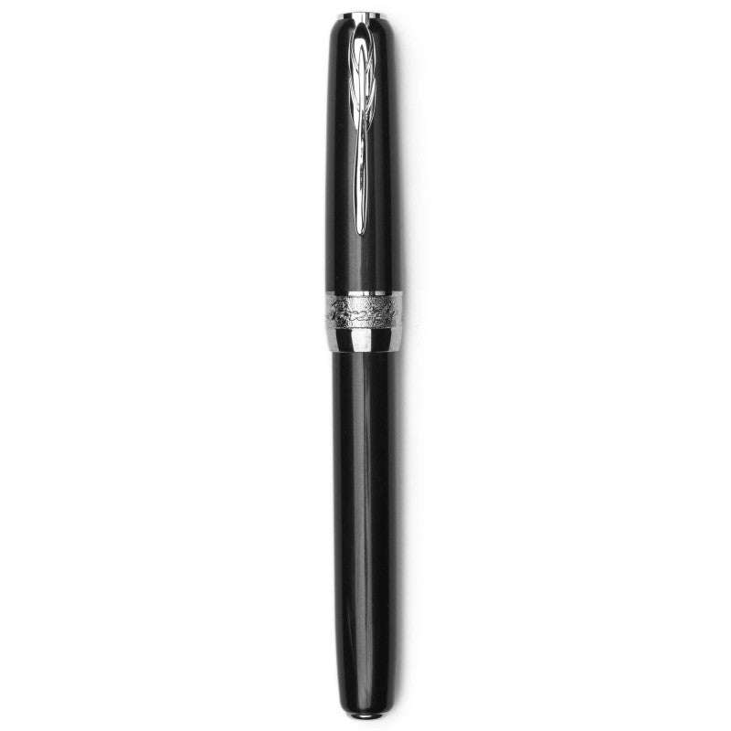 Pineider Pens | Full Metal Jacket Movie Fountain Pen | Ash Grey / Light Grey Body with Palladium (Silver) Trim and a Steel Nib | 5 5/8" Length Capped