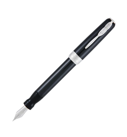 Pineider Pens | Full Metal Jacket Movie Fountain Pen | Ash Grey / Light Grey Body with Palladium (Silver) Trim and a Steel Nib | 5 5/8" Length Capped