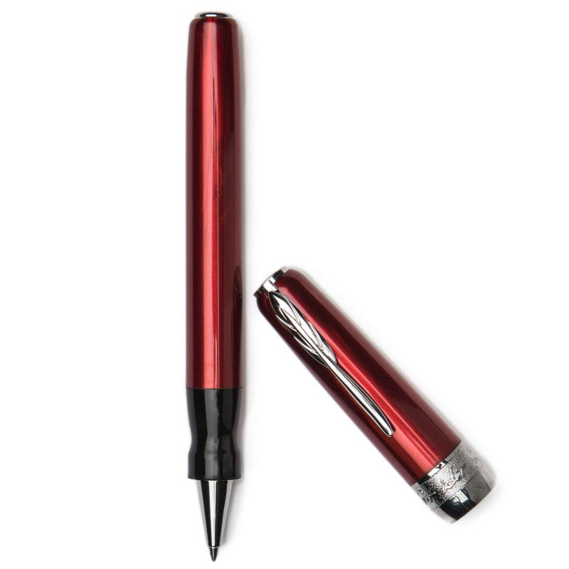 Pineider Pens | Full Metal Jacket Movie Roller Ball Pen | Republican Red Pen with Palladium (Silver) Trim | 5.5" Length