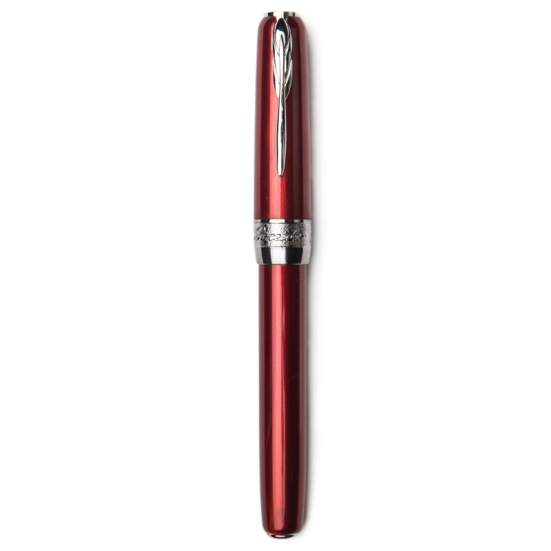 Pineider Pens | Full Metal Jacket Movie Roller Ball Pen | Republican Red Pen with Palladium (Silver) Trim | 5.5" Length