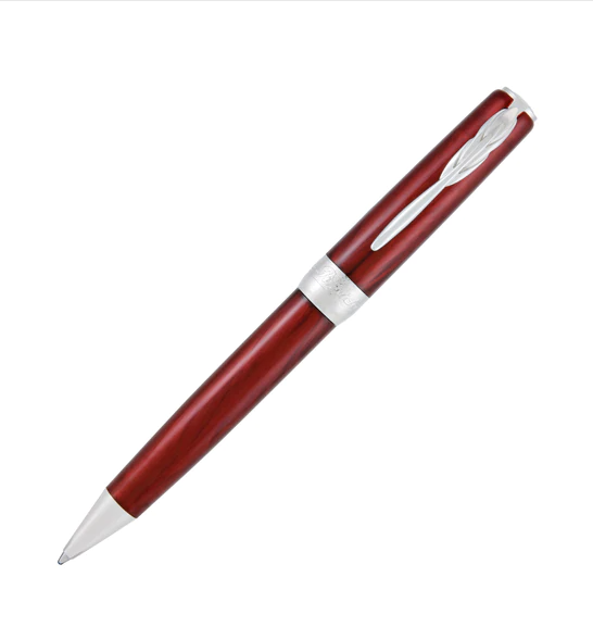 Pineider Pens | Full Metal Jacket Movie Ball Point Pen | Red, Red, Red Pen with Palladium (Silver) Trim | 5.5" Length