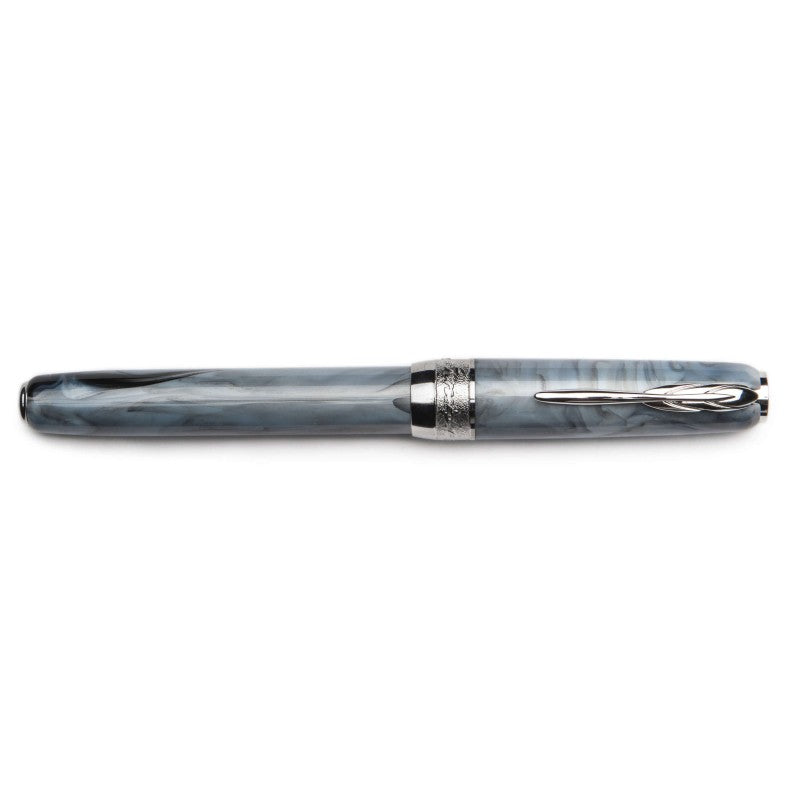 Pineider Pens | Full Metal Jacket Movie Roller Ball Pen | Ash Grey Pen with Palladium (Silver) Trim | 5.5" Length