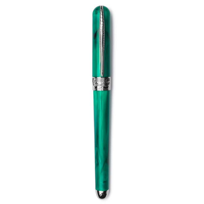 Pineider Pens | Avatar UR Fountain Pen | Forest Green Body with Palladium (Silver) Trim and a Steel Nib | 5 7/8" Length Capped
